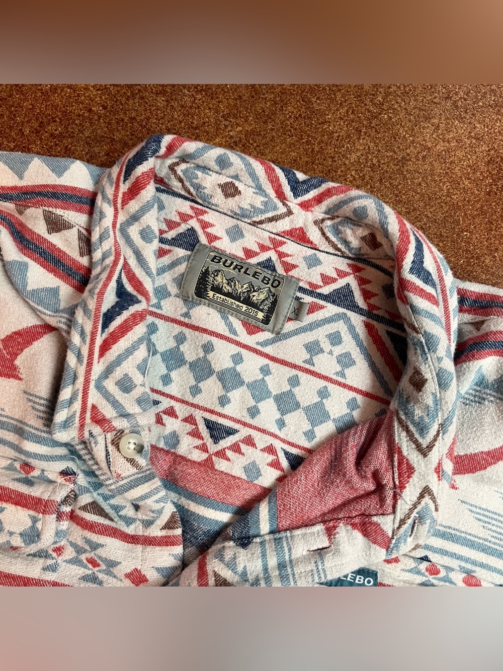 Burlebo Patterned Button-Up Shirt Jacket in Light Blue and Red Sz XL - Picture 3 of 10